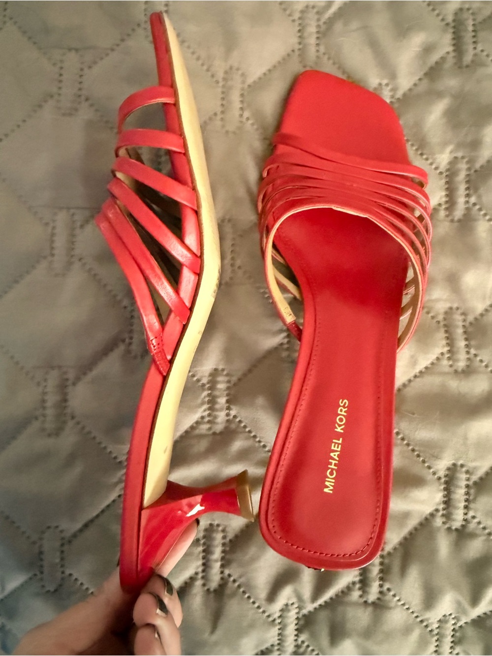 Michael Kors Red Strappy Kitten Heel Sandals - Picture 5 of 6
